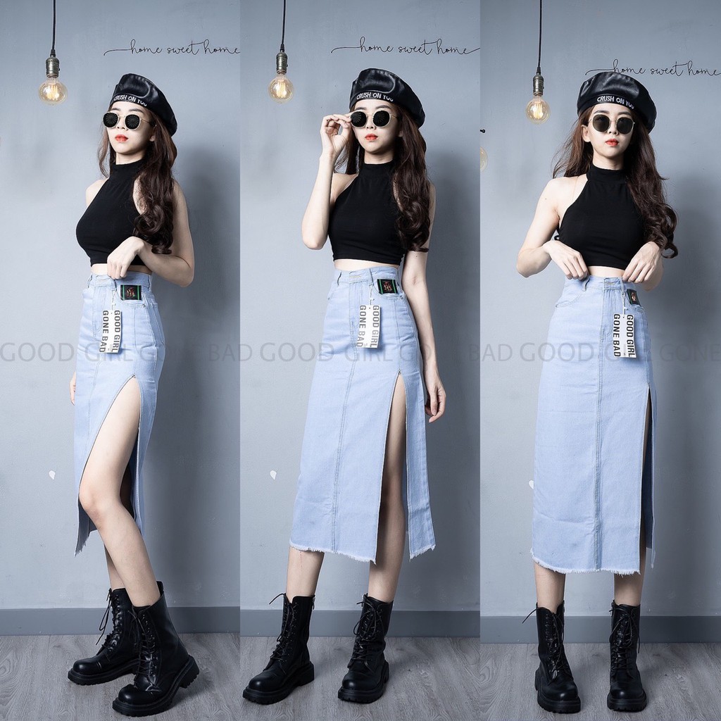 Váy Jean Dài Nữ Xẻ Tà Lưng Cao Kiểu ULZZANG | BigBuy360 - bigbuy360.vn
