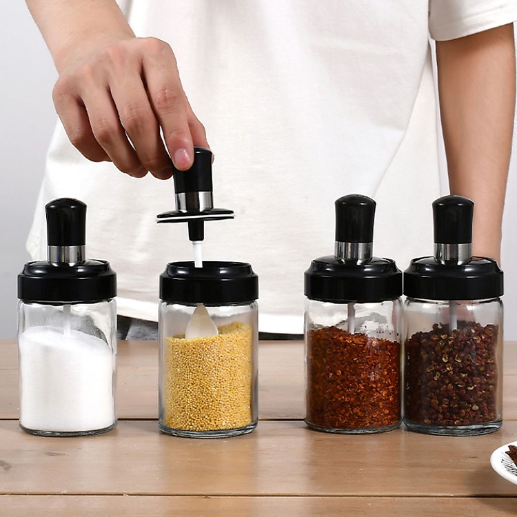 Lọ Hũ Gia Vị Thuỷ Tinh Kèm Muỗng Nhựa