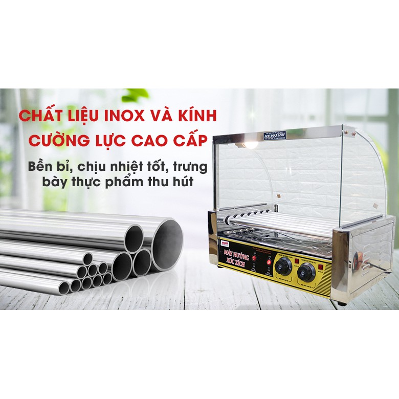 Máy nướng xúc xích 7 thanh kính cong 2 Ngăn Có cửa lùa - Bảo hành 12 tháng