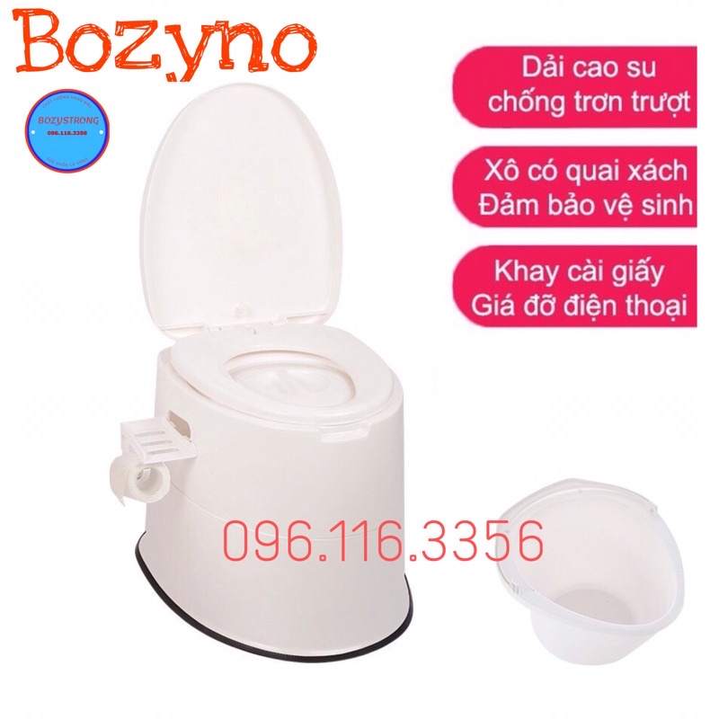 Bô vệ sinh cho người già, người bệnh Bozyno bằng nhựa cao 40cm, có dải cao su chống trơn trượt