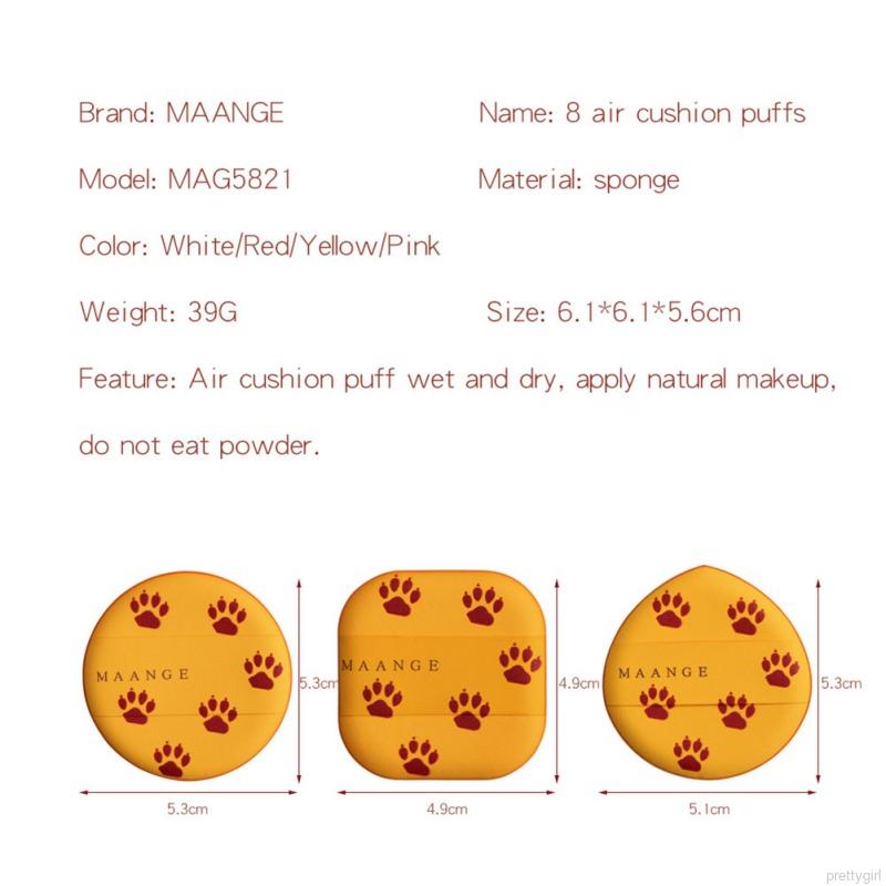 MAANGE 8pcs/set Cat Claw Print Air Cushion Puff Sponge Dry And Wet Dual-use  Makeup Puff Tool