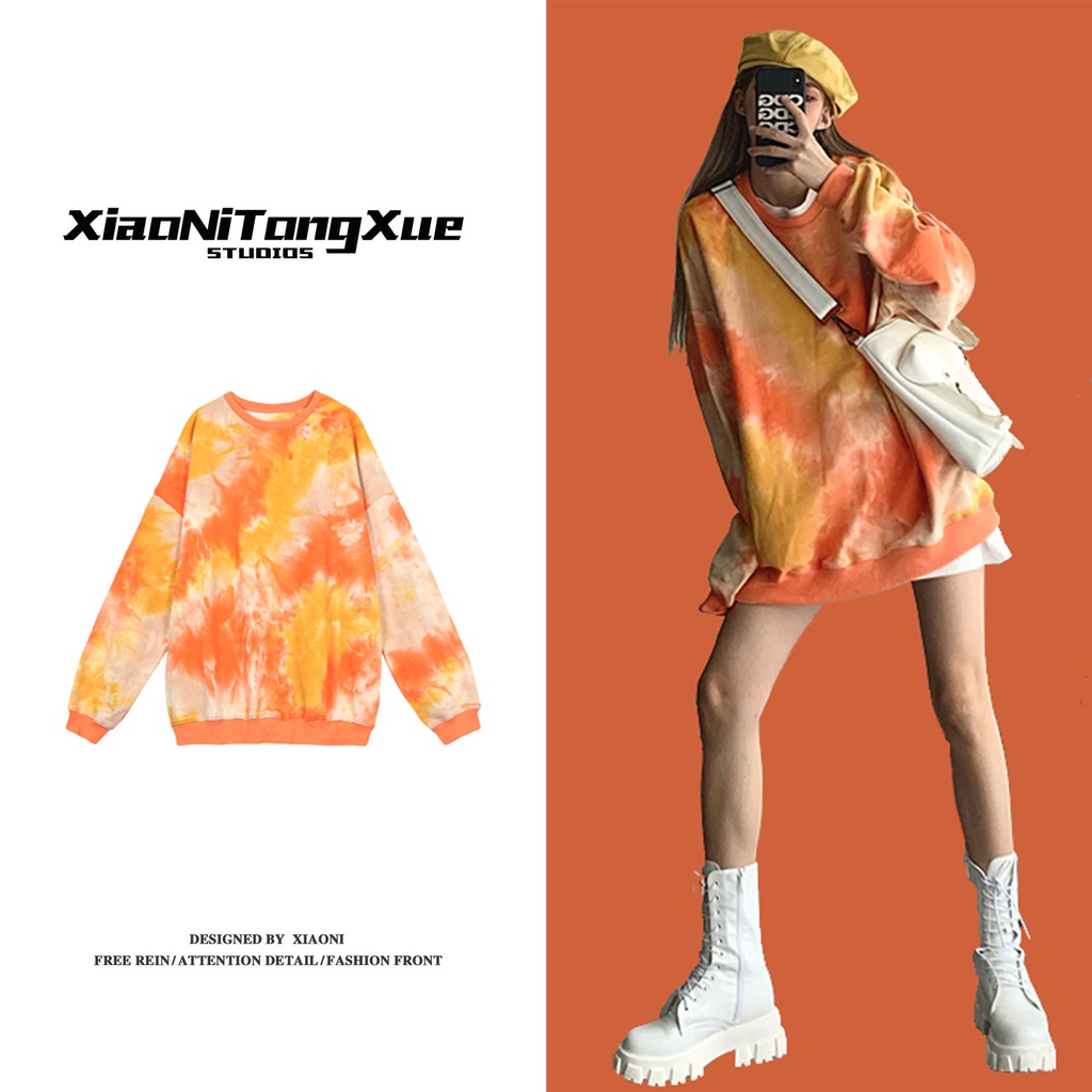 Áo sweater tay dài họa tiết loang màu thời trang cho nữ