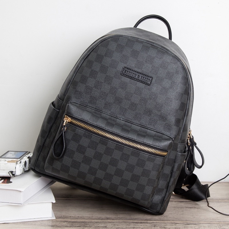 Balo Da Nam Nữ Thời Trang Phong Cách Hoạ Tiết Caro, Balo Da Cao Cấp Phong Cách Thiết Kế Độc Đáo