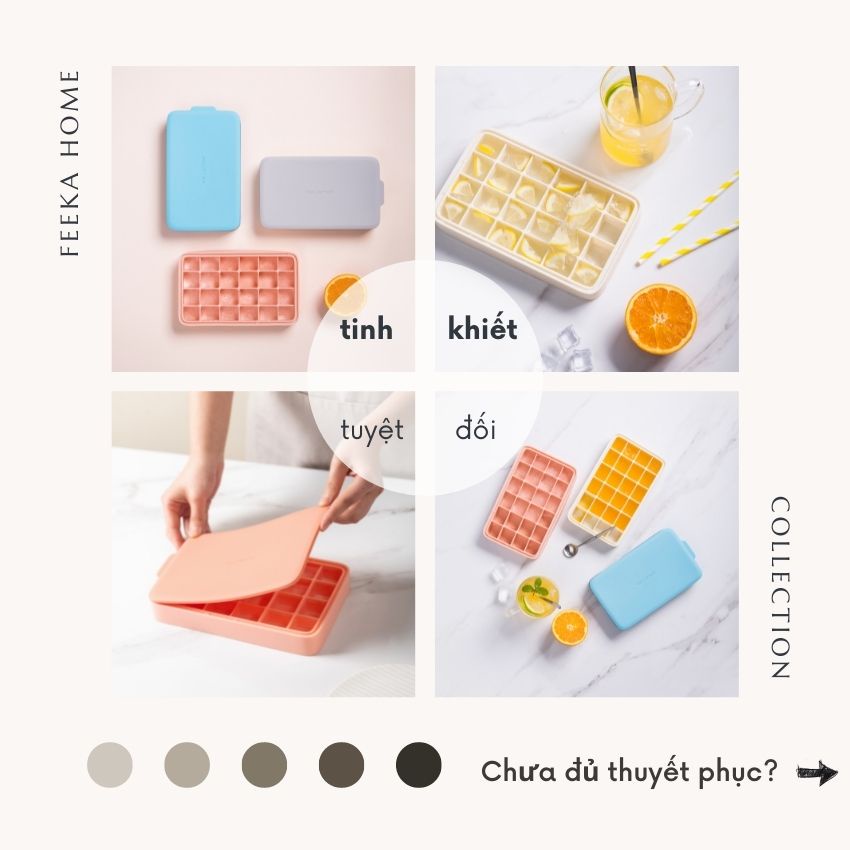 Khay đá silicon có nắp cao cấp FEEKA ngăn mùi - chống tràn, khuôn đá silicon để tủ lạnh 24 ô