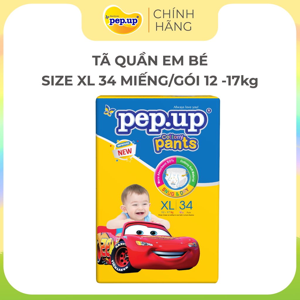 Tã quần em bé Pep.up Cottony gói lớn size S46, M42, L38, XL34