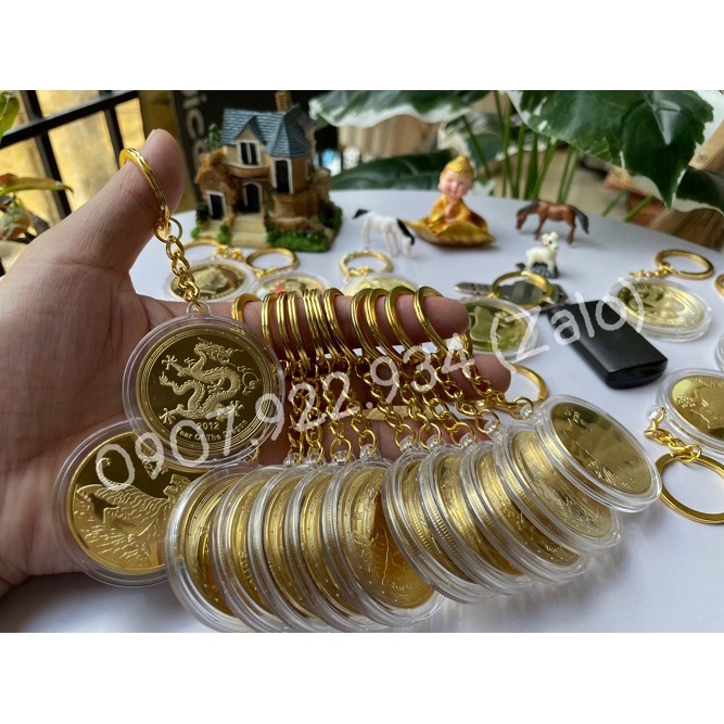 Móc Khóa Đồng Xu 12 Con Giáp Phong Thủy May Mắn, Chất Liệu Hợp Kim Niken Mạ Vàng