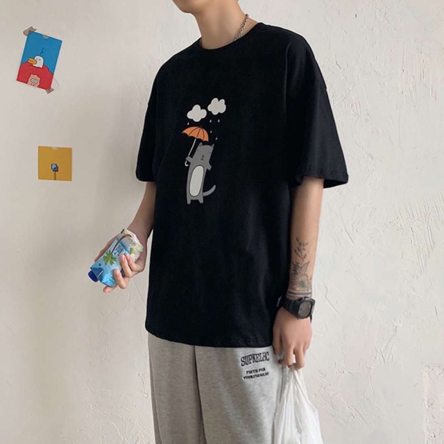 Áo Thun Unisex Tay Lở In Hình Dễ Thương