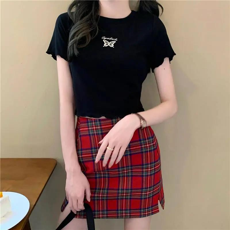 NRVP 2021 new summer high-waist short-sleeved t-shirt female slim and thin all-match blouse tees