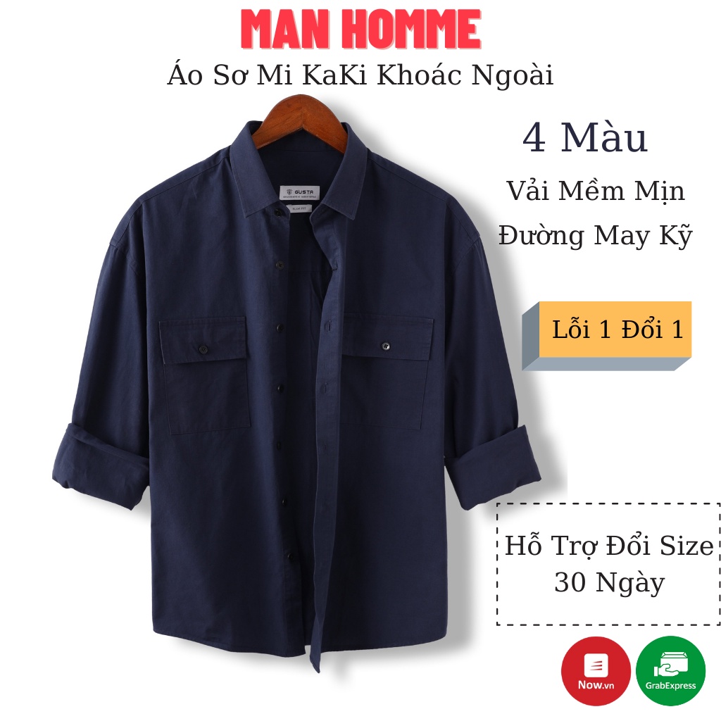 Áo Sơ Mi Nam Kaki Khoác Ngoài Dài Tay Chất Vải Kaki Cao Cấp - Áo Sơ Mi Kaki Nam Đường May Kỹ - SMGK 