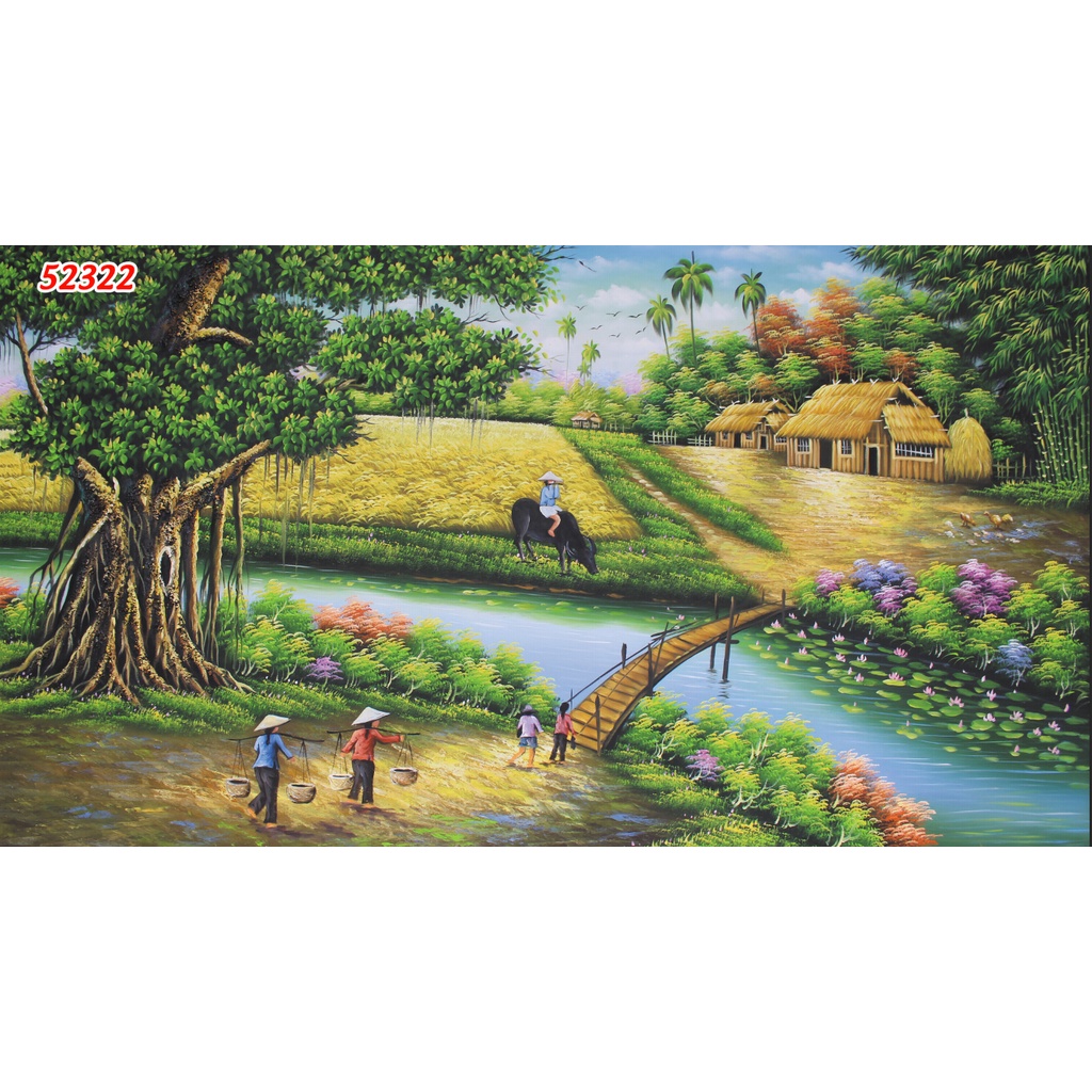 Tranh Dán tường 3D Phong Cảnh Làng Quê 3D