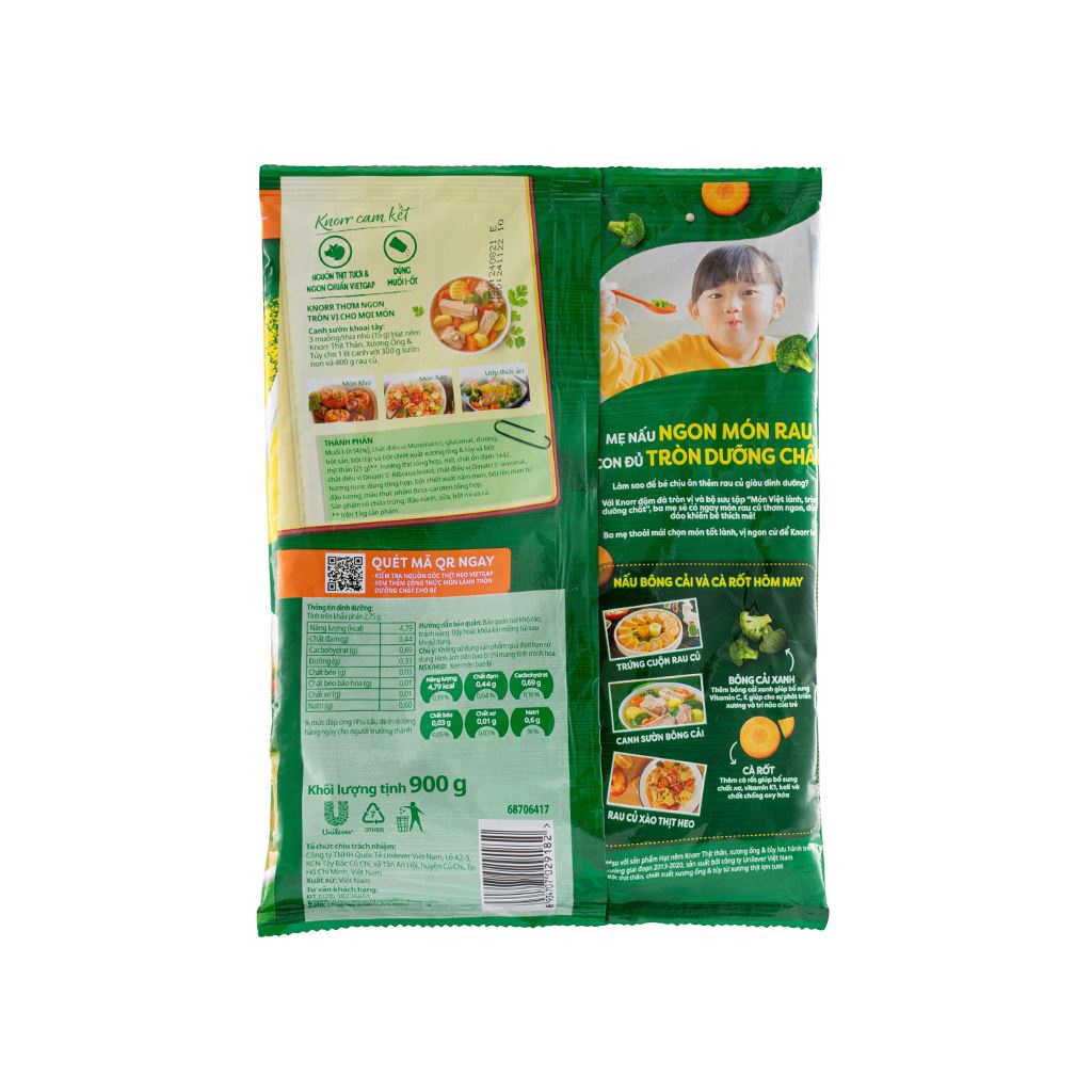 Hạt nêm thịt thăn, xương ống, tủy Knorr gói 900g