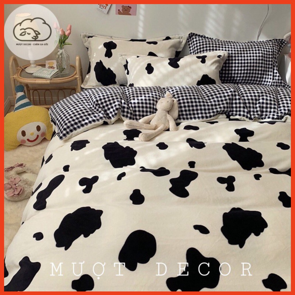 Chăn Ga Gối ❤️ cotton poly 5 món đủ size đệm họa tiết bò sữa miễn phí bo chun nhập khẩu hàn quốc Mượt Decor