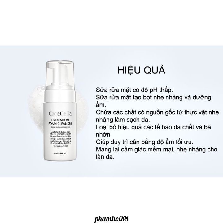 SỮA RỬA MẶT TẠO BỌT Carecella Hydration Foam Cleanser LÀM TRẮNG, GIẢM NHĂN