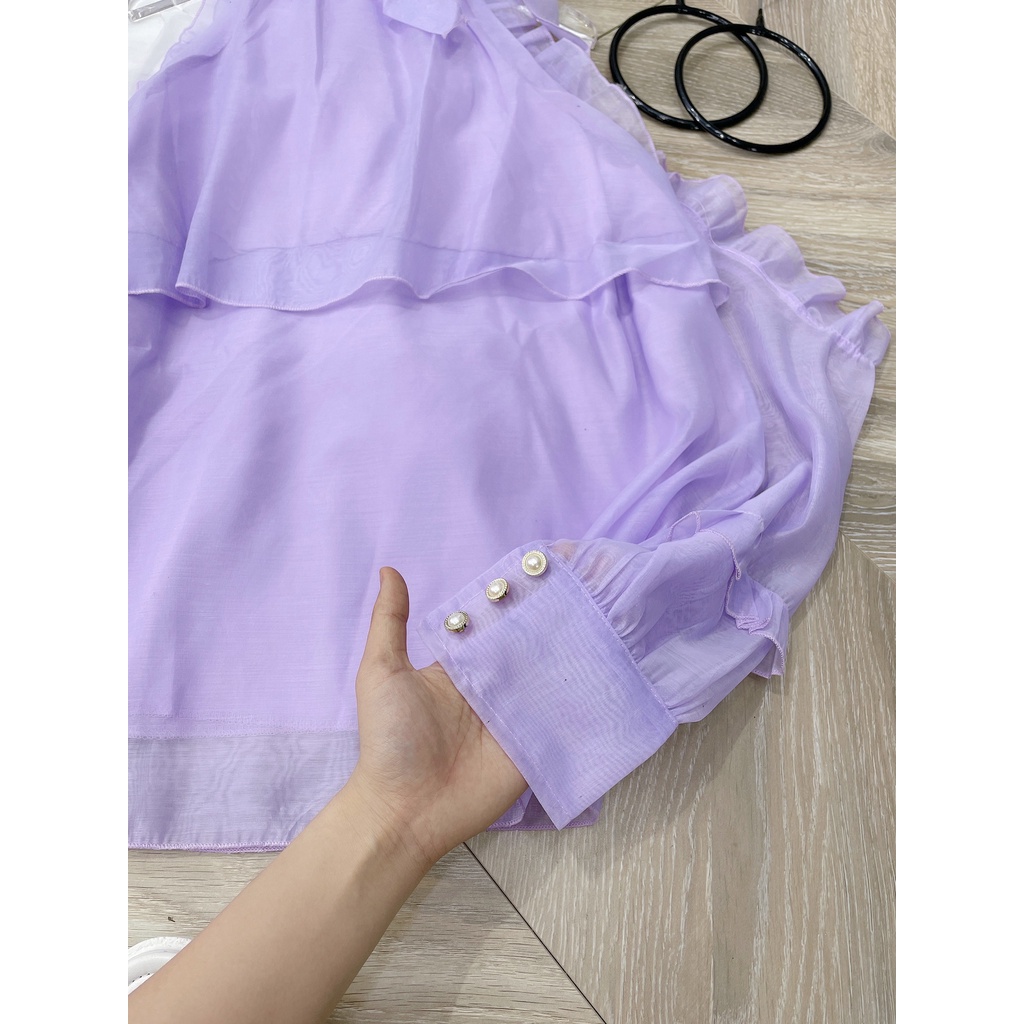 Áo bánh bèo tiểu thư tơ lụa xinh xắn áo sơ mi kiểu nữ vintage LT374
