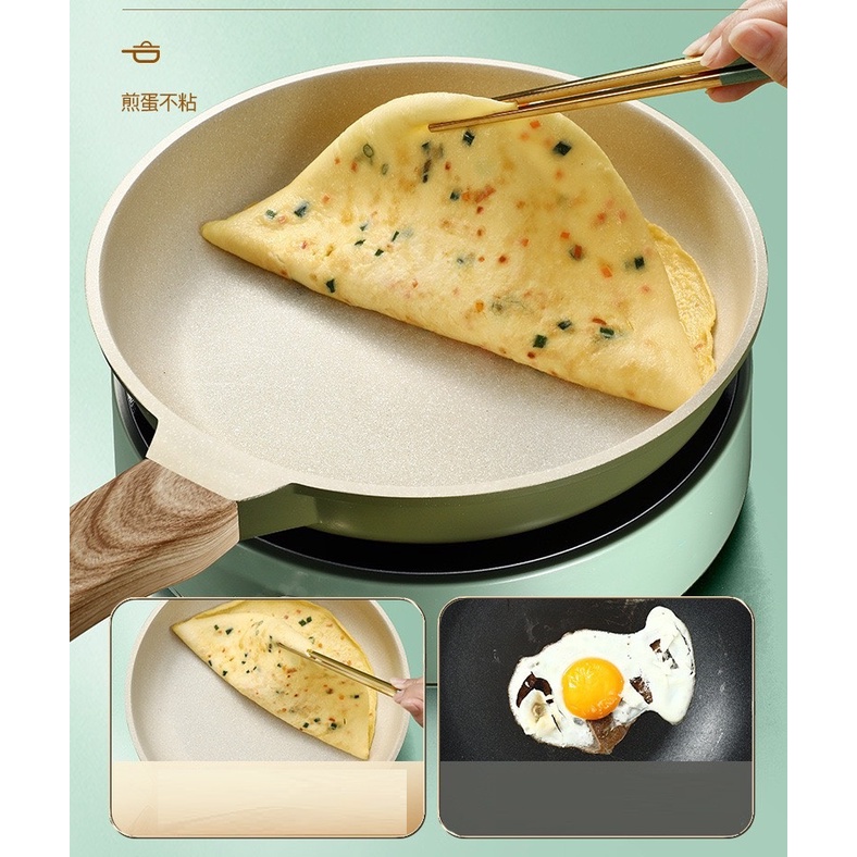 Chảo Đá Bếp Từ Chống Dính Màu Xanh Rêu Matte Phong Cách JAPAN Hàng Dày, Chất Lượng Loại 1 Bảo Hành 2 Năm