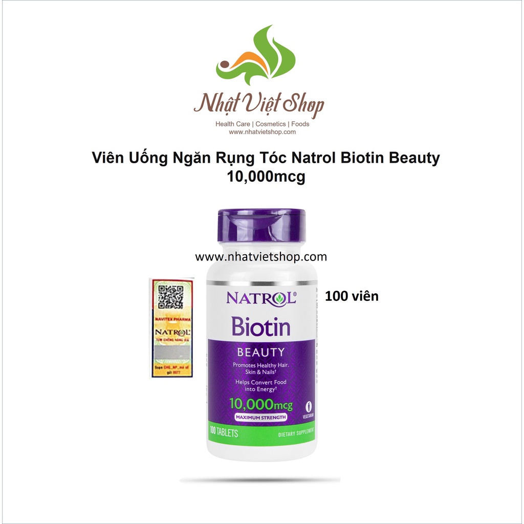 Viên Uống Ngăn Rụng Tóc Natrol Biotin Beauty 10,000mcg