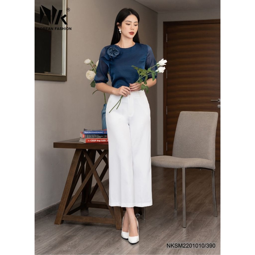 Áo Sơ Mi Nữ NK Fashion Thiết Kế Cổ Hoa Hồng Vải Hàn Cao Cấp Mềm Mịn Không Nhăn Nữ Tính NKSM2201010