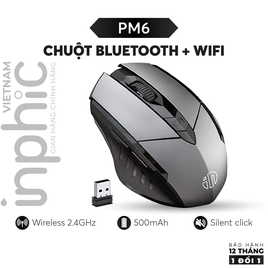 Chuột Không Dây INPHIC PM6 USB 2.4G Chơi Game Bluetooth Wifi Có Thể Sạc Pin Lại Cho Máy Tính Xách Tay - Chính Hãng