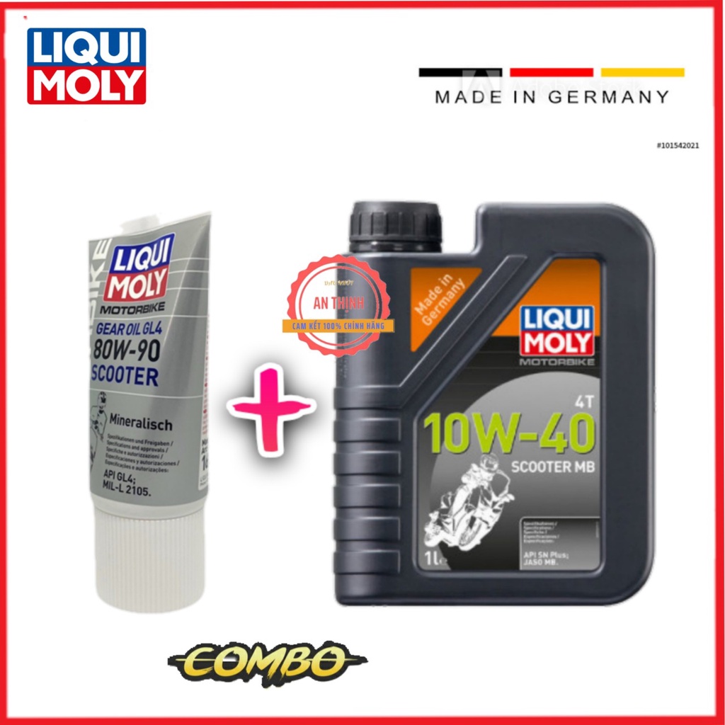 COMBO Nhớt Tay Ga Liqui Moly 4T 10W40 Scooter MB 1 Lít Và Nhớt Láp Hộp Số Liqui Moly Gear Oil GL4 80