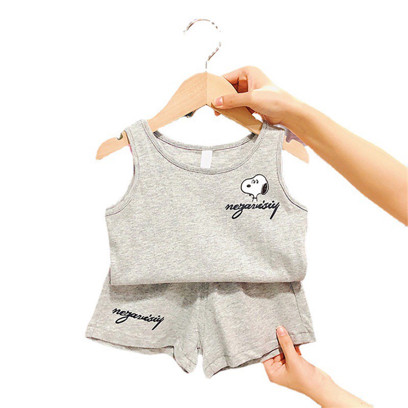 Bộ ba lỗ cho bé thêu chú chó dễ thương cho bé trai và gái, Đô Bộ quần áo sát nách cho bé chất cotton Từ 7- 27kg binbon