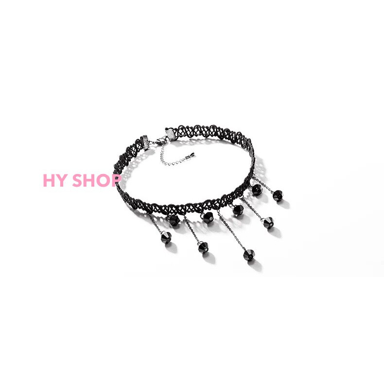 vòng cổ choker tua rua kim đen xinh xắn