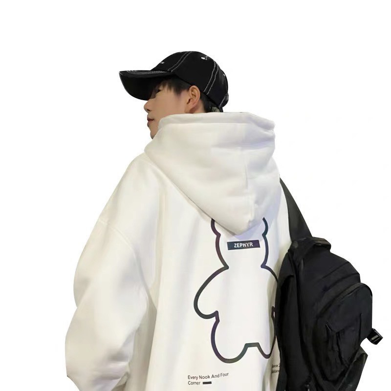 Áo nỉ hoodie gấu hai màu đen trắng form rộng | BigBuy360 - bigbuy360.vn