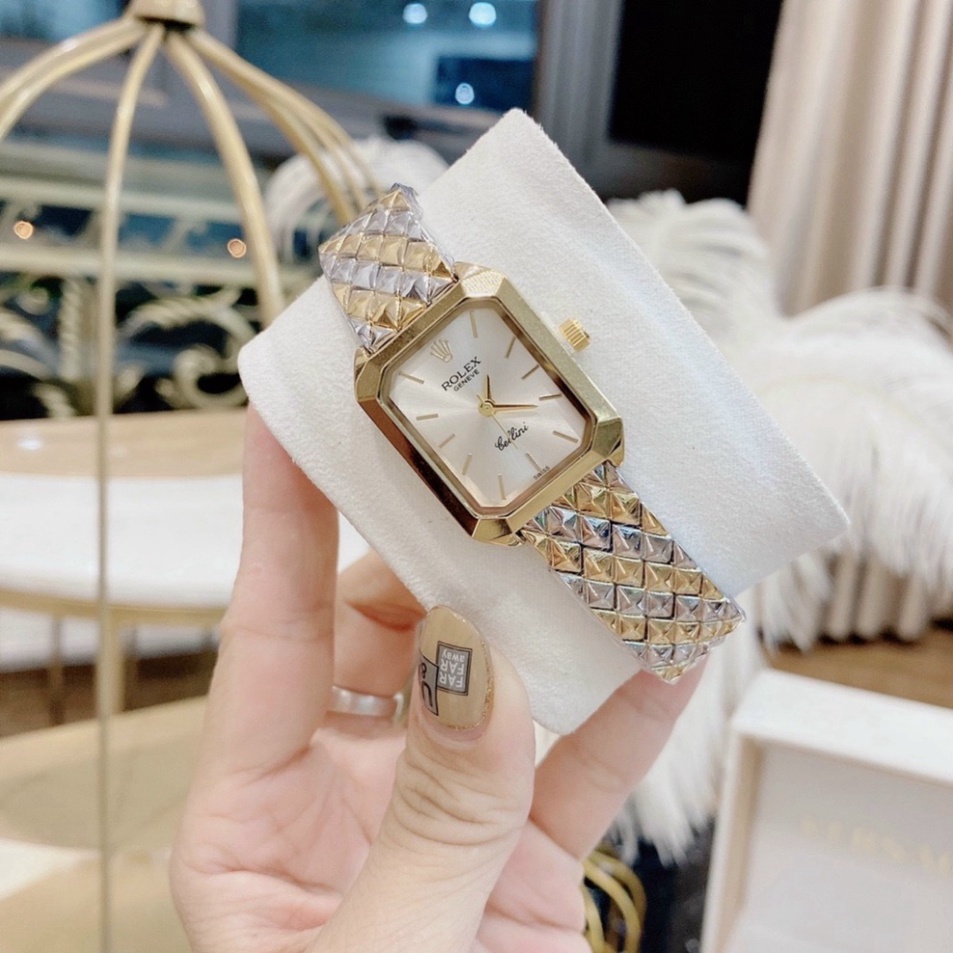 Đồng hồ nữ đẹp Rolex dây thép không gỉ đính đá sang trọng dây kim loại bảo hành 12 tháng