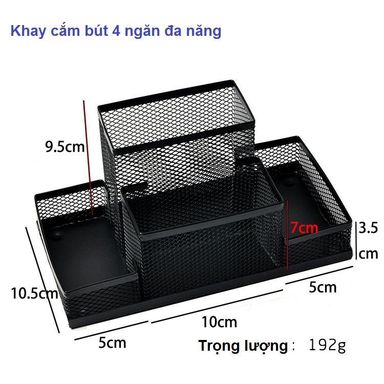 Khay cắm bút 4 ngăn đa năng, chất liệu thép sơn tĩnh điện (đen) - HV Store 051