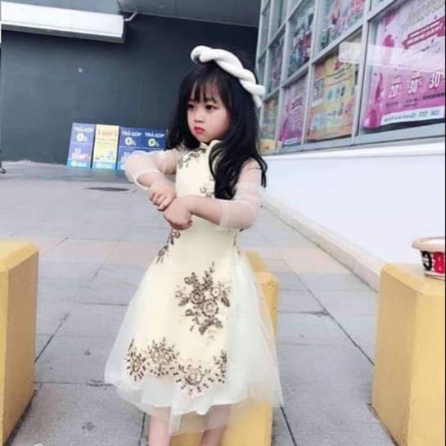 Xả áo dài bé gái lẻ = sỉ( vàng-14-17kg)