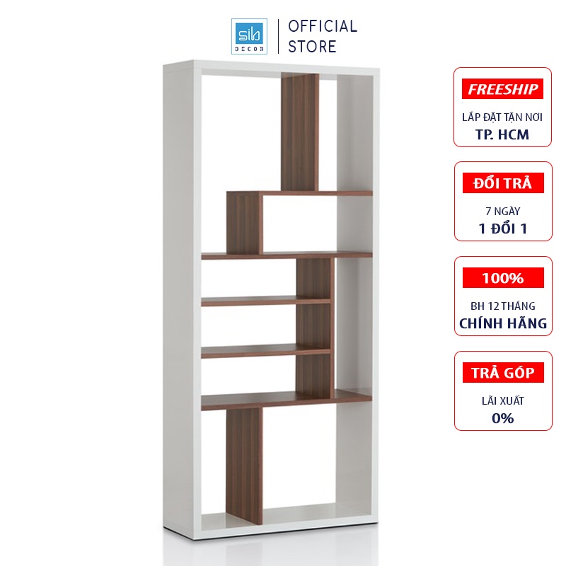 Kệ Sách Gỗ SIB Decor Nhiều Ngăn Màu Trắng Phối Vân Gỗ Nâu Đẹp Tinh Tế Và Hiện Đại, Để Sách Vở, Tranh Ảnh