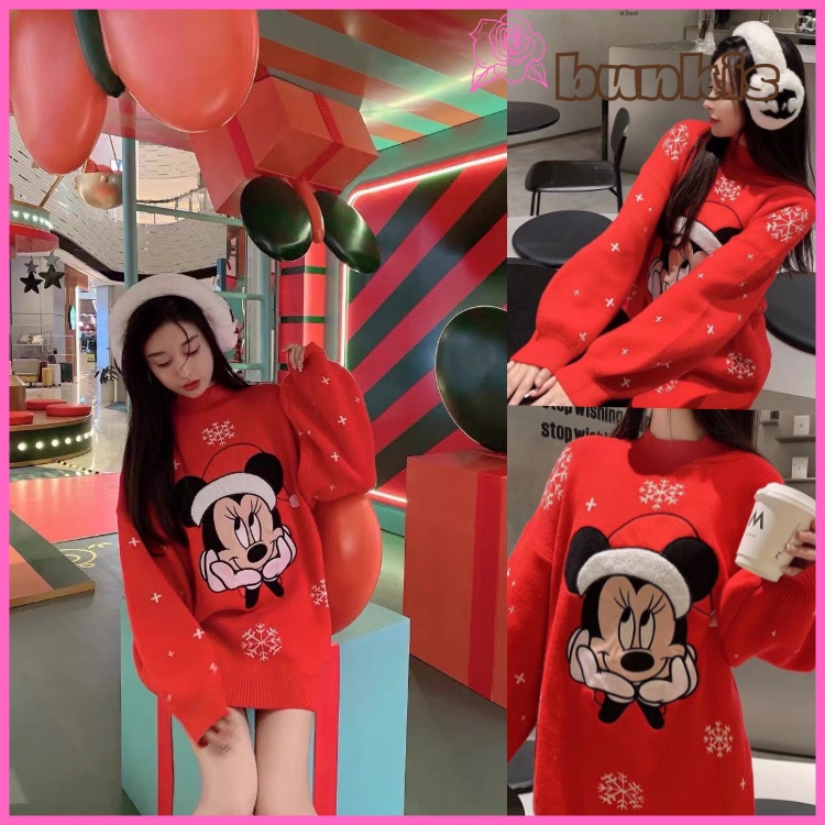 Áo Nỉ Đỏ Micky, Chất Nỉ Lông Mềm Dáng Thụng Over Size Cho Các Nàng Cá Tính