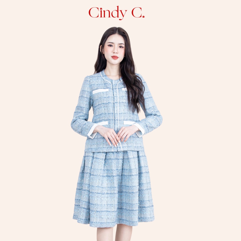 GIẢM GIÁ !!! Set Áo khoác kèm chân váy Fleur CINDY C chất liệu dạ Tweed thanh lich nữ tính 917 / 918