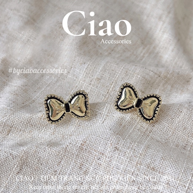 [HOẢ TỐC 1H] Khuyên tai/ Bông tai mạ bạc S925 thiết kế hình nơ cổ điển Helga Ciao