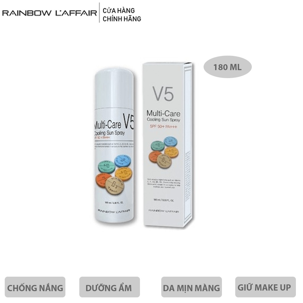 Xịt chống nắng thế hệ mới lai hóa học và vật lý Rainbow L'affair Multi-Care V5 Cooling Sun Spray SPF50+ 180 ml | BigBuy360 - bigbuy360.vn