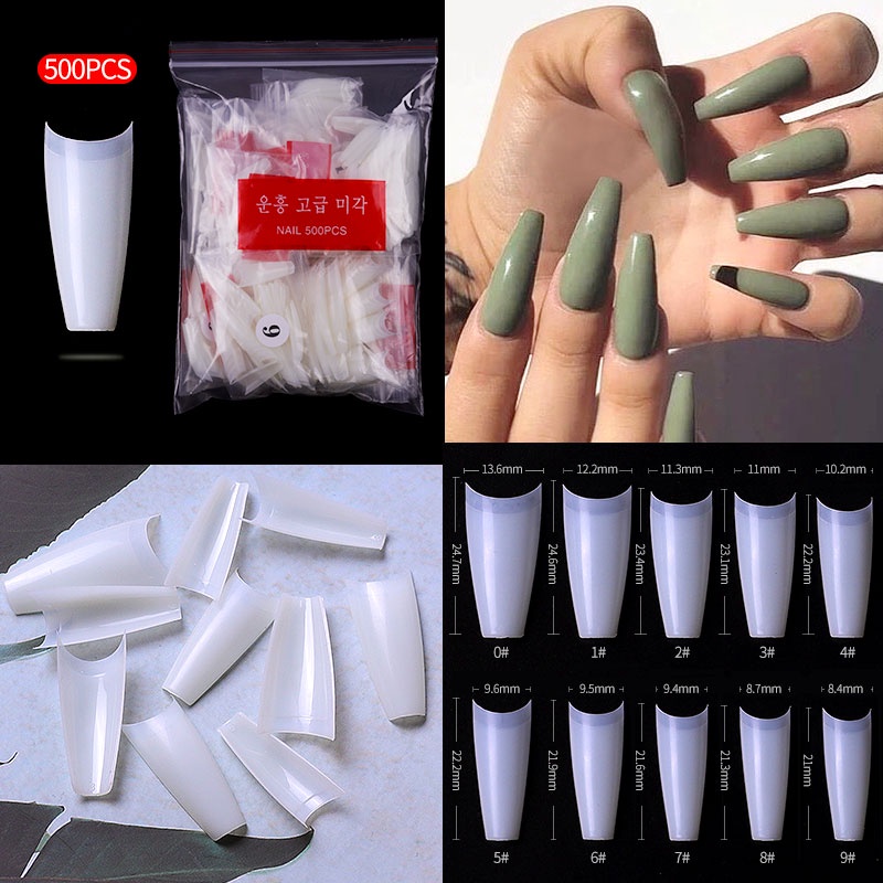 Set 500 móng tay giả Misscheering bằng acrylic trong suốt