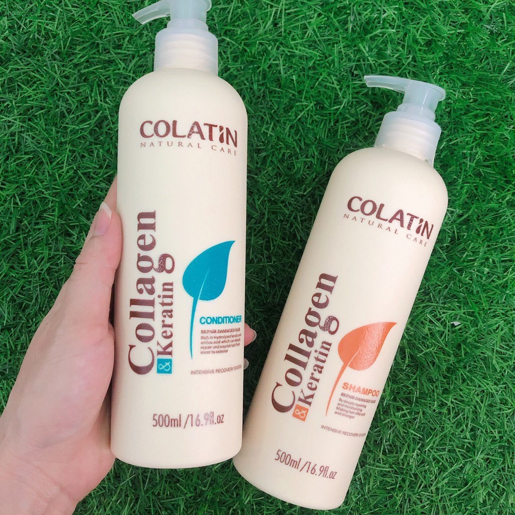 Cặp dầu gội, dầu xả Colatin Collagen và Keratin 500ml*2 dành cho tóc hư tổn, khô xơ