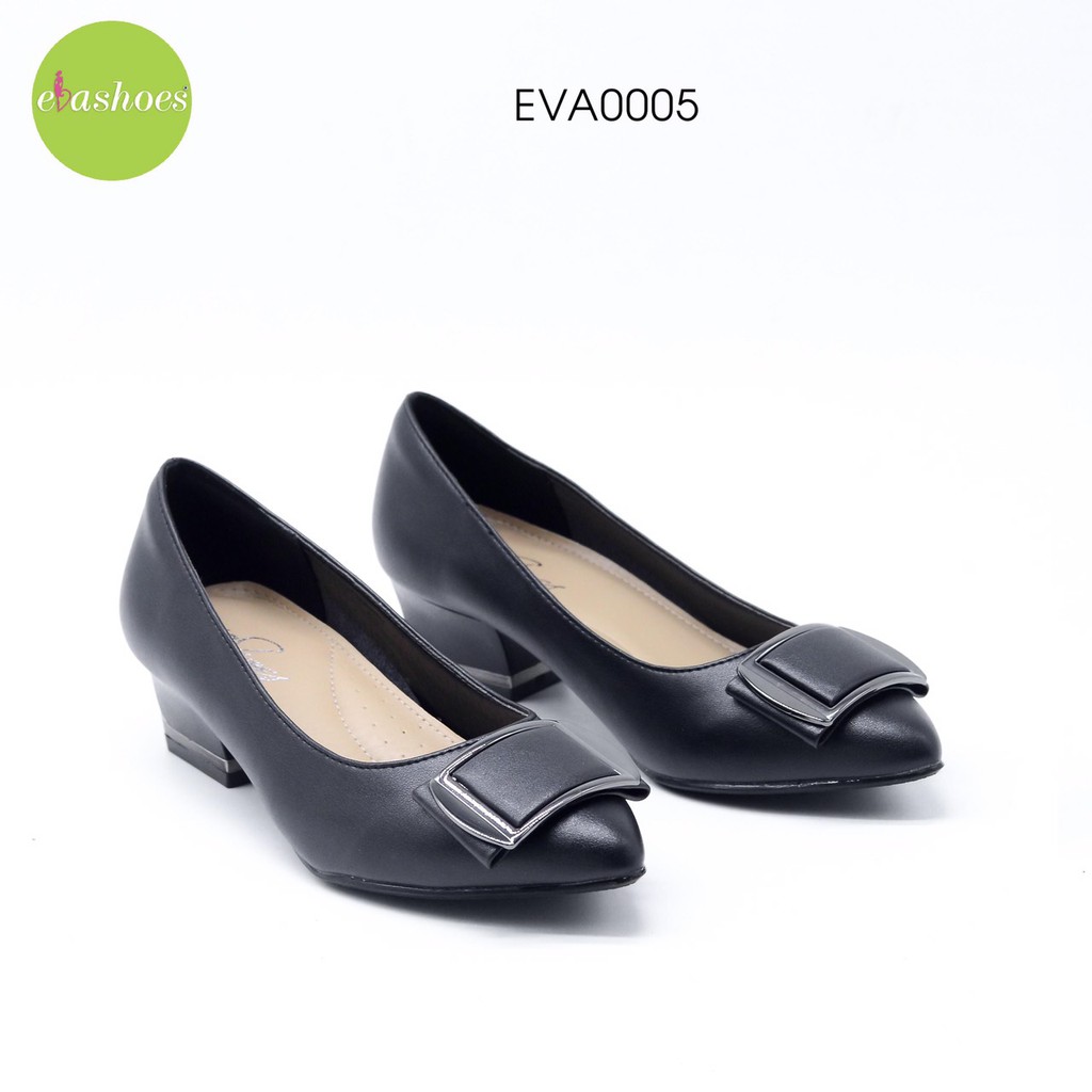 Giày Cao Gót Đế Vuông Mũi Nhọn Phối Nơ Da Tổng Hợp 3cm Evashoes – Eva0005