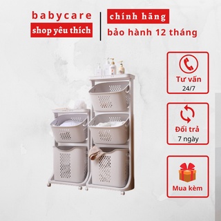 Hàng chính hãng kệ nhựa plastic 3 tầng đựng đồ cho bé, đồ nhà tắm có thể tháo rời, 4 bánh xe quay 360 độ