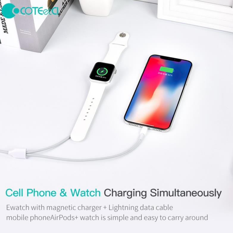 Đế sạc kiêm dây sạc Lightning mini 2 in 1 cho Apple Watch / iPhone / iPad / tai nghe AirPods / Airpods Pro hiệu Coteetci