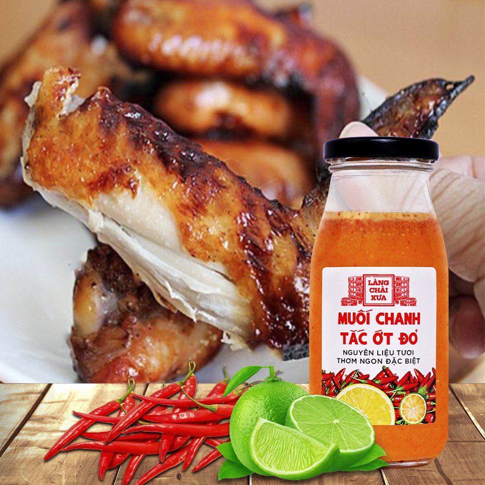 Muối ớt đỏ chanh tắc cao cấp Làng Chài Xưa, nguyên liệu tươi, thơm ngon đặc biệt, chai thủy tinh 300gr