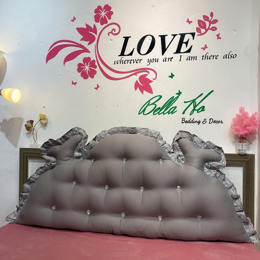 Gối tựa đầu giường , đệm kê dầu giường mẫu hoàng gia đính đá cao cấp cottong Hàn đủ kích thước