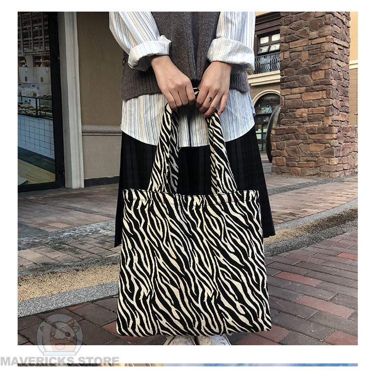 Túi Xách Đeo Vai Vải Bạt Cỡ Lớn Họa Tiết Ngựa Vằn Thời Trang Hàn Quốc Dành Cho Nữ