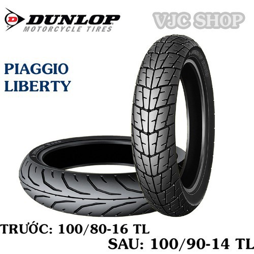 Cặp lốp vỏ xe máy Piaggio Libertyy DUNLOP 100-80-16 và 100-90-14 - 67020100-D