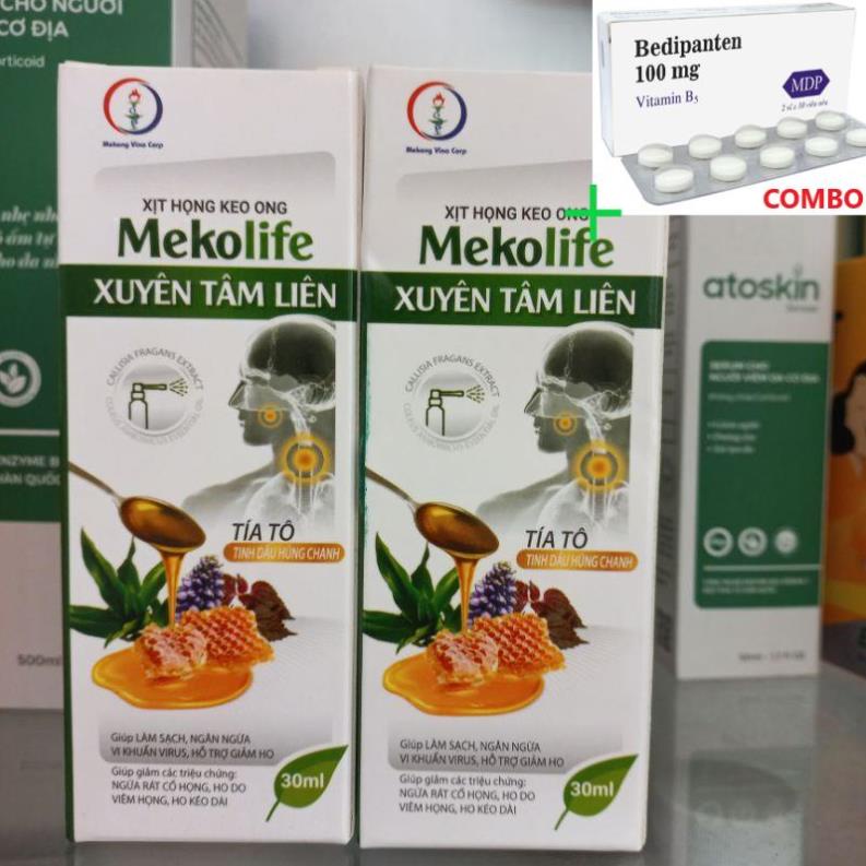 Combo Bedipanten 100mg +  Xịt họng keo ong xuyên tâm liên Mekolife