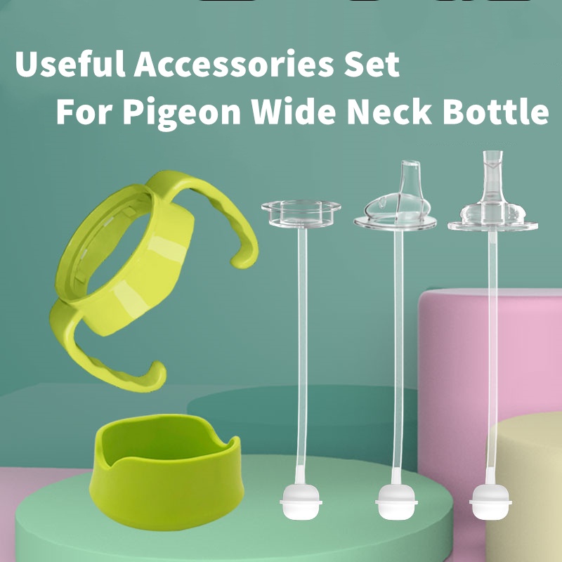 Tay cầm đế ống hút bộ ống hút trẻ em phụ kiện bình sữa sippy cho cổ rộng Pigeon ppsu pp bình thủy tinh cho trẻ em