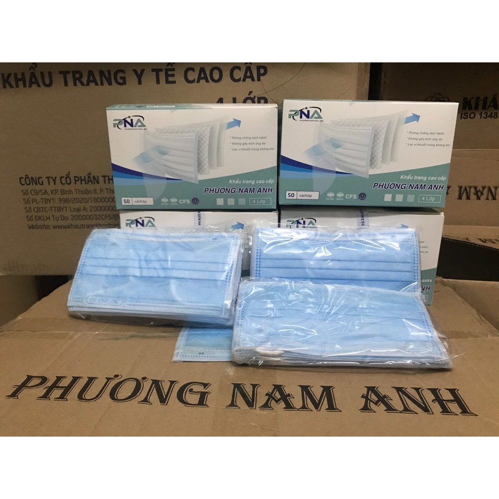 HỘP 50 CÁI KHẨU TRANG PHƯƠNG NAM ANH 4 LỚP KHÁNG KHUẨN(MÀU XANH)