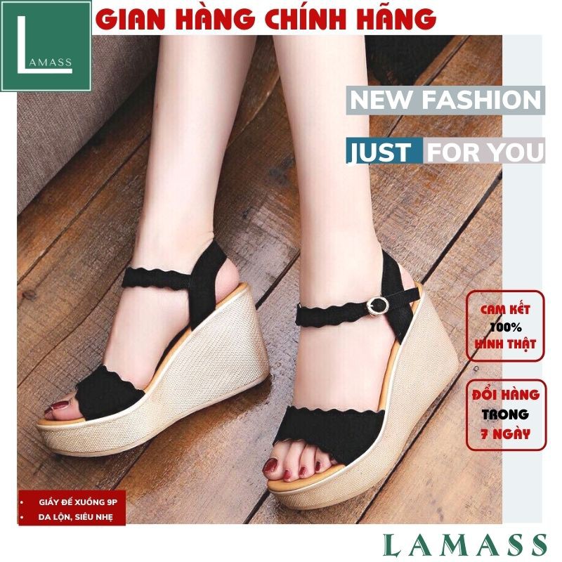 Giày đế xuồng💚giày nữ ,Giày cao gót 9 phân đế xuồng bản gợn sóng- LAZASHION