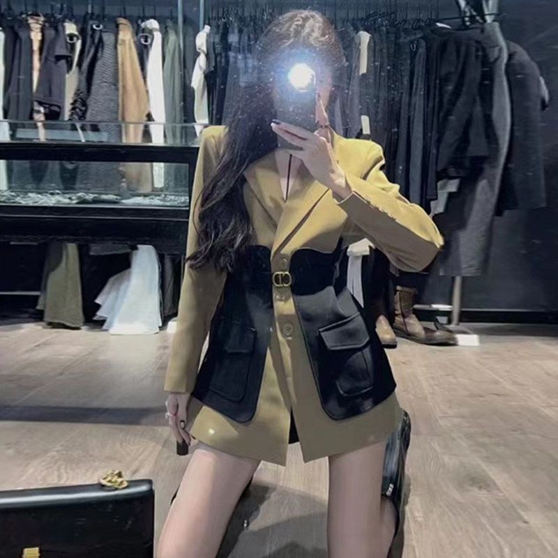 Áo Khoác Dáng Dài Phối Màu Tương Phản Thời Trang Hàn Quốc Cho Nữ