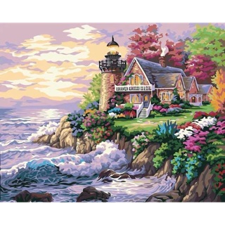 SẴN Tranh số hoá tô màu theo số - tranh phong cảnh Nhà Suối đẹp như thơ (1,6x40x50)