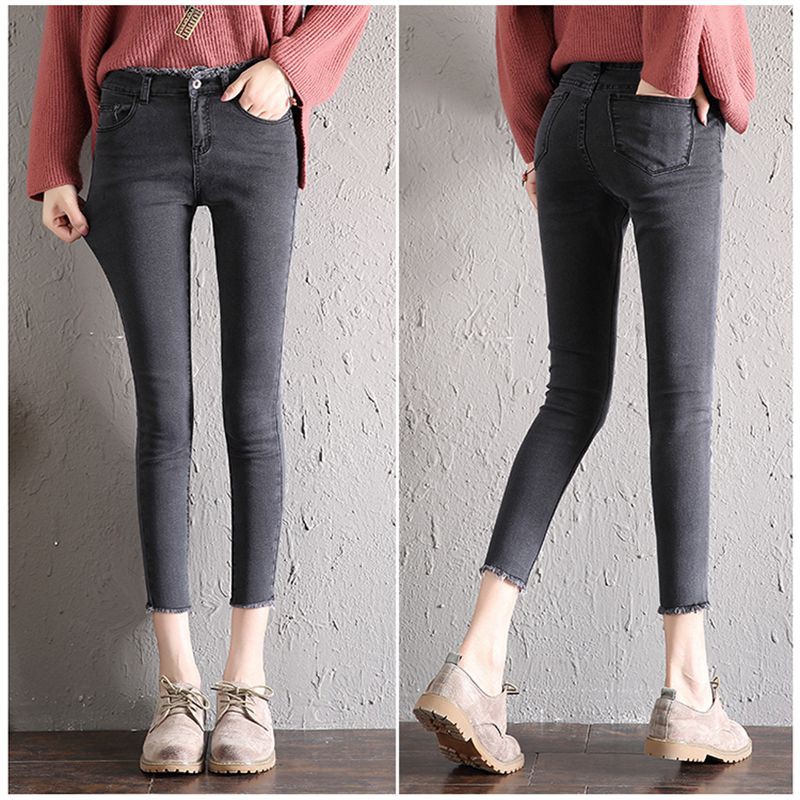 Quần Jeans rách lưng cao thiết kế dáng rộng thoải mái
